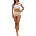 thumbnail image 2 of INSPIRE CHIC Women's Cotton Underwear High-Rise Lace Trim Tummy Control Full Coverage Brief XL Beige, 2 of 4
