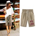 thumbnail image 1 of LOVZFMLL Women Printed Elastic Waist Drawstring With Casual Pockets Shorts Khaki L, 1 of 3