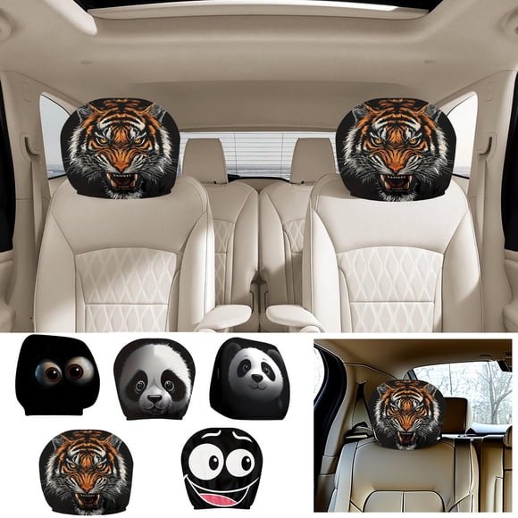 Bowayaoa Funny Car Print Headrest Covers, 2 Pack Stretchy Universal Elastic Seat Head Rest Protectors for Cars, Trucks & SUVs, Novelty Automotive Interior Accessories, Easy Install & Washable Fabric