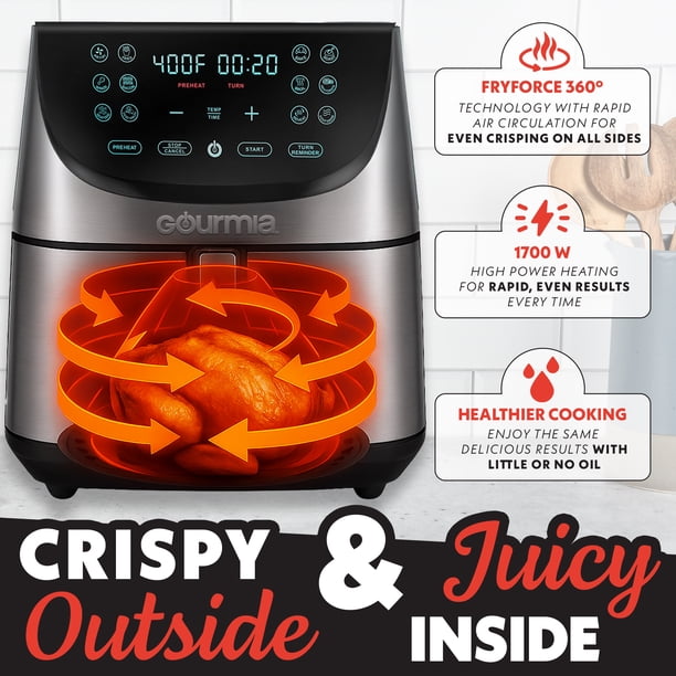 Gourmia Air Fryer - 8 Qt Extra Large Capacity, Fry Force 360º