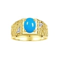 thumbnail image 1 of RYLOS Men's Rings Yellow Gold Plated Silver Designer Nugget Ring Oval 9X7MM Gemstone &  Diamonds  Turquoise Birthstone Rings For Man Size 11, 1 of 7