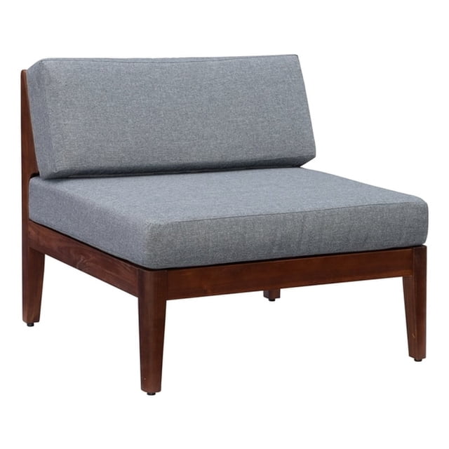 Linon Morningside Chaise Centrale d'Extérieur en Bois d'Acacia avec Coussins Gris en Noyer
