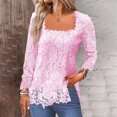 thumbnail image 2 of Timegard Hauts pour Femmes Dentelle Col Carré Manches Longues Blouse Couleur Unie Automne Tunique Décontractée Habillée, 2 of 6