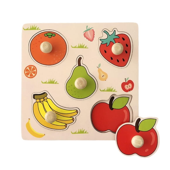 Cartoon Jigsaw Puzzles Knob Puzzles Shape Sorter Toy Educational Toy Montessori Peg Puzzle Board for Kids party Favors 2 3 4 Year Old Fruit