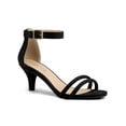 thumbnail image 1 of BLISSFUL STEP Women's Shoes Faux Suede Ankle Strap Kitten Heel Slide Straps Solid Sandals  Black 8.5, 1 of 8