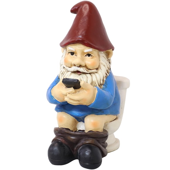 Sunnydaze 9.5" Cody The Funny Garden Gnome - Outdoor Gnome on The Throne Reading His Phone - Yard, Patio, Lawn, and Outdoor Decor