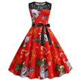 thumbnail image 2 of Fridja Mode Femmes Dentelle Ligne A Évasée Robe Vintage Bal Swing Sans Manches Imprimé Noël Xmas Robe de Fête, 2 of 9