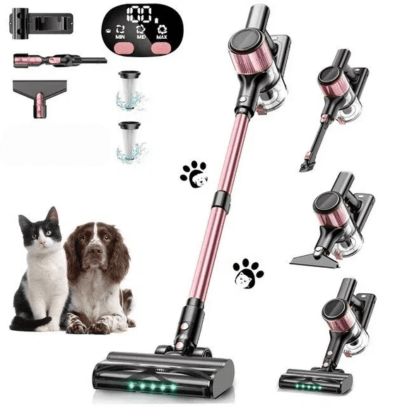 Cocbny Aspirateur Sans Fil, 38 kPa, Aspirateur-Balai Léger 8 en 1 pour la Maison, Plancher de Bois Franc, Tapis, Poils d'Animaux, A27, Rose