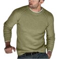 thumbnail image 3 of UVEASISHA Men's Solid Ribbed Knit Sweater Fall Winter Casual Regular Fit Pullover Tops Knitted Round Neck Raglan Sleeve Jumpers Cozy Sweaters for Men 2024 Lightening Deals Khaki S, 3 of 7