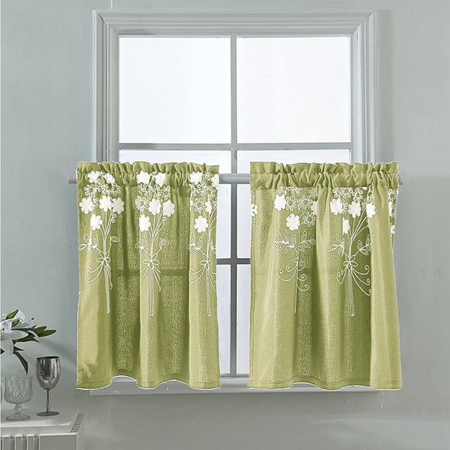 Lubelski Solid Color Flower Window Balcony Short Curtain Kitchen Valance Drape Home Decor Kitchen Curtain Coffee Short Curtain Door Decor
