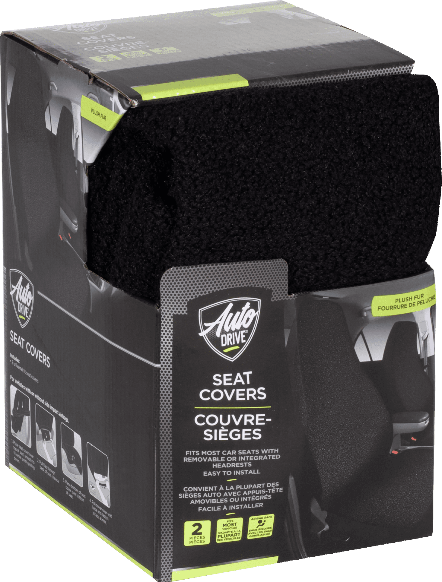Housses Avant x2 Auto Drive – Fourrure Teddy Noire