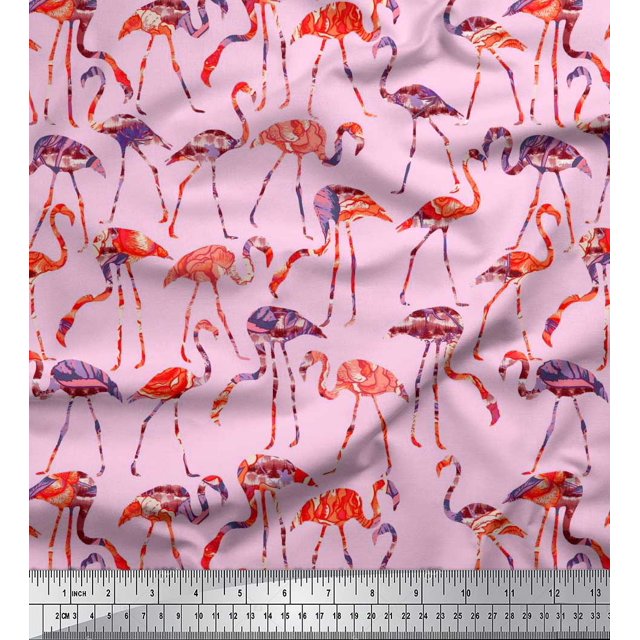 Soimoi Rayon Fabric Flamingo Bird Printed Fabric 1 Yard 56 Inch Wide