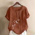 thumbnail image 1 of Jusqu'à 50 % de Rabais Horkkom Chemises à Manches Courtes pour Femmes Été Grande Taille Chemises en Lin Décontractées Col Rond Imprimé Floral Blouses Amples, 1 of 4
