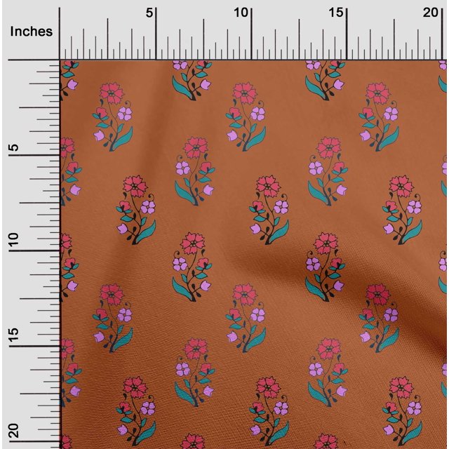 oneOone Organic Cotton Voile Fabric Leaves & Floral Block Print Fabric BTY 42 Inch Wide