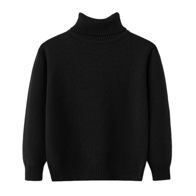 WUANDIXFA Boys Sweaters Cotton Cable Knit Childrens High Neck Pullover Sweater with Solid Color Base Knit Sweater for Both Boys and Girls Black,9-10 Years