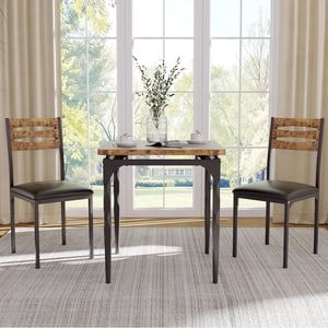 YUSAZENS 3-Piece Brown Dining Table Set for 2 with Spiral Legs, Small Space Kitchen Apartment Table and Chairs