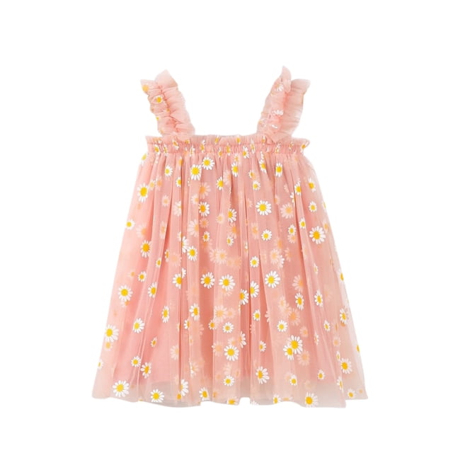 Kcodviy Enfants 16Y Plage Floral Tout-Petit Robe Chic Superposée Robes d'Anniversaire Filles Tout-Petit Sans Manches Été Plage Fête Robe Bébé Princesse Robes Tout-Petit Décontracté Sans Manches Robes Filles