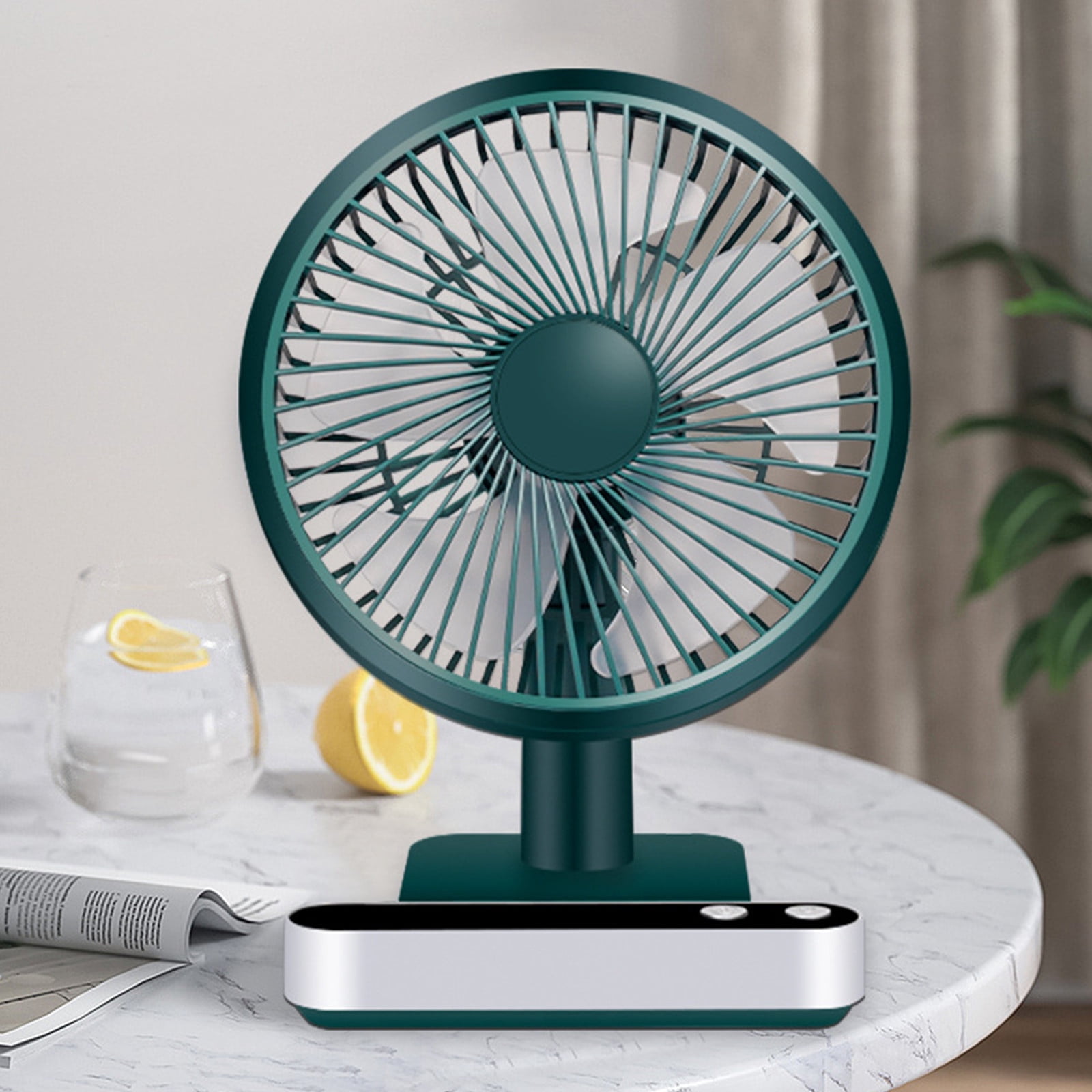LSLJS USB Desk Fan, Cordless Rechargeable Mini Portable Fan, 180' Automatic Shaking Head Desktop Fan with 4 Speeds, LED Display, Strong Airflow Quiet Operation, Mini Fan