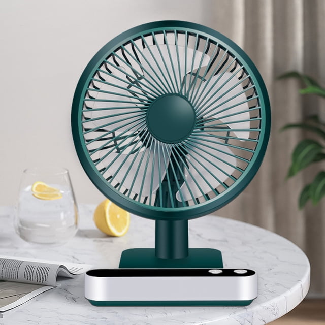 LSLJS USB Desk Fan, Cordless Rechargeable Mini Portable Fan, 180' Automatic Shaking Head Desktop Fan with 4 Speeds, LED Display, Strong Airflow Quiet Operation, Mini Fan