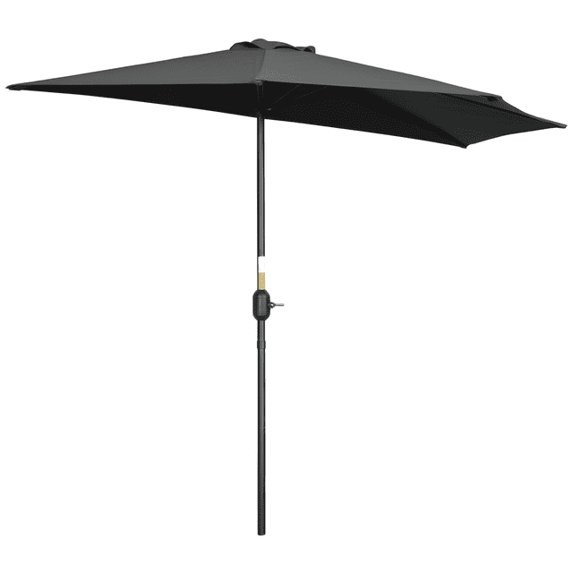 Outsunny Parasol Demi-Rond de 9 Pi, Parasol de Balcon Extérieur Noir avec Cadre en Acier Enduit de Poudre et construction à 5 Baleines. Comprend une Manivelle pour une Installation Facile et un Auvent en polyester durable pour la protection Solaire. Conçu pour Affleurer les Murs, Idéal pour Balcons, patios et gazebos. Support Non Inclus.