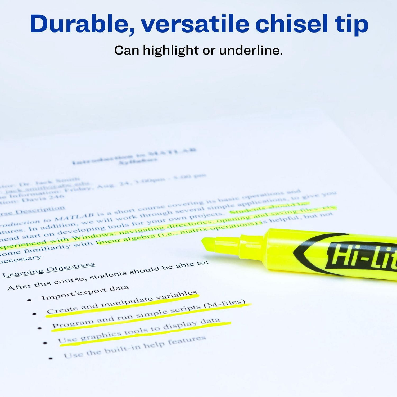 Avery® HI-LITER® Surligneur Modèle Bureau, Jaune Fluorescent, Pointe Biseautée