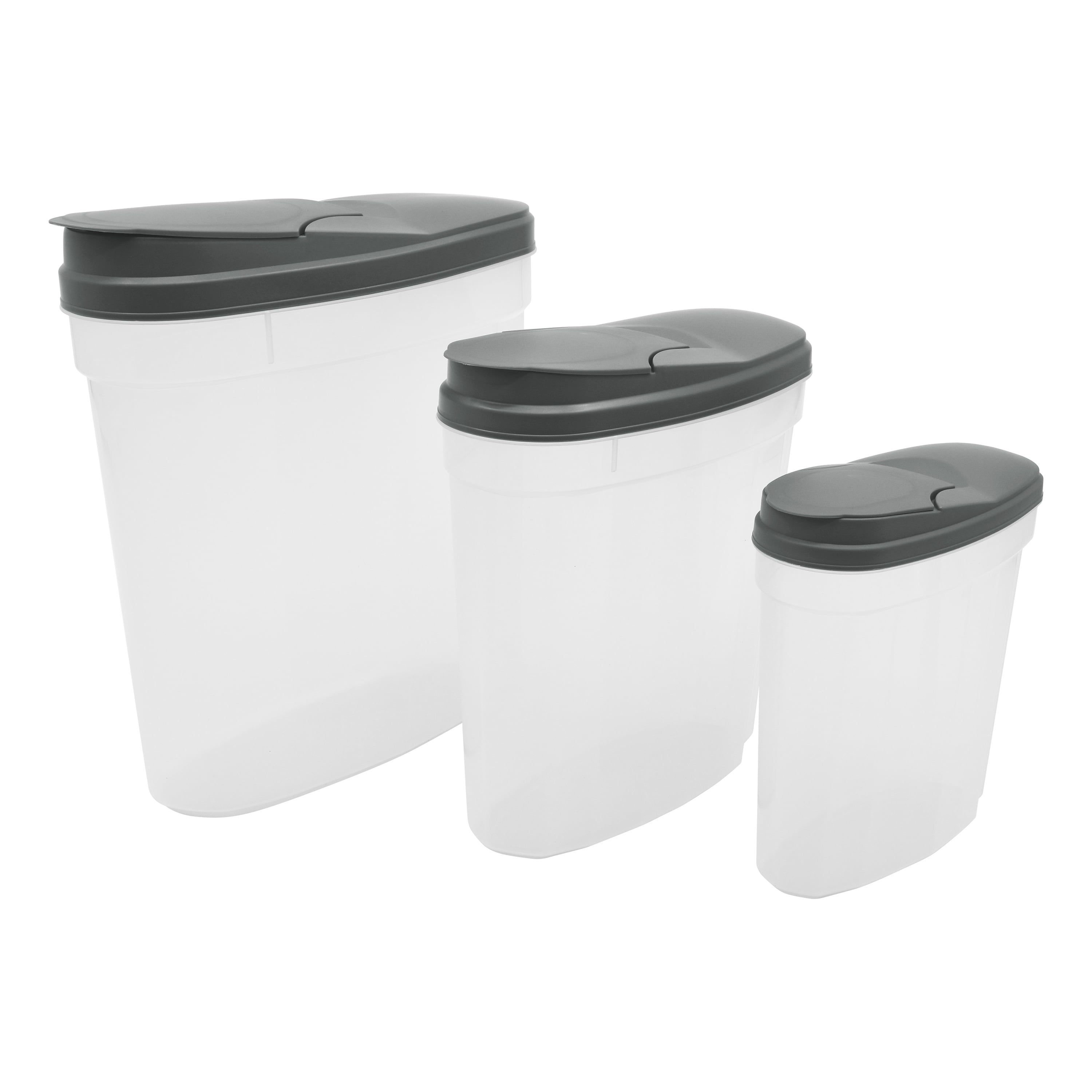 Mainstays Ensemble de 3 contenants à céréales en plastique gris avec couvercles, contenants de rangement alimentaire pour comptoir et garde-manger