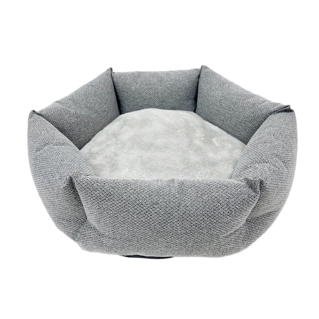 Pet Spaces Lit pour Chien Câlin - Lit pour Chat, 19,5 Pouces, Gris, Lit pour Animal de Forme Ovale Moyenne avec Coussins Surélevés en faux Lin et Coussin en Peluche Doux, Conçu pour les Chats et les Petits Chiens, Idéal pour le Confort et la Détente des Animaux d'Intérieur.