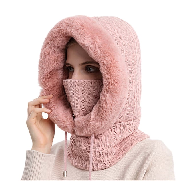 Women Winter Outdoor Riding Headgear Cold-Proof Ski Cap Warm Bib Face Mask Integrated Cold-Proof Hood Hat