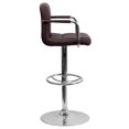 thumbnail image 3 of Contemporary Brown Quilted Vinyl Adjustable Height Barstool with Arms and Chrome Base, 3 of 9