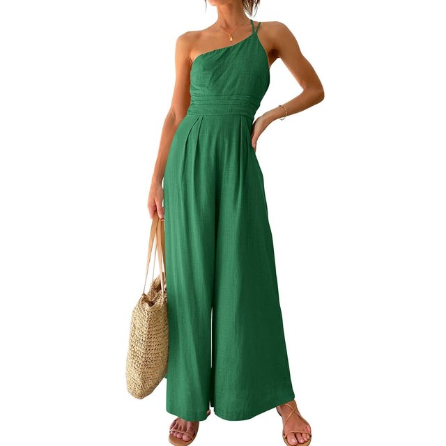 Women Romper Sleeveless Off-Shoulder Neck Wide-Leg Trousers