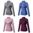 thumbnail image 4 of T-Shirts à Manches Longues à Fermeture Éclair pour Femmes Yoga Course Quart de Zip Pull-Over Exercice T-Shirts Rouge s, 4 of 4