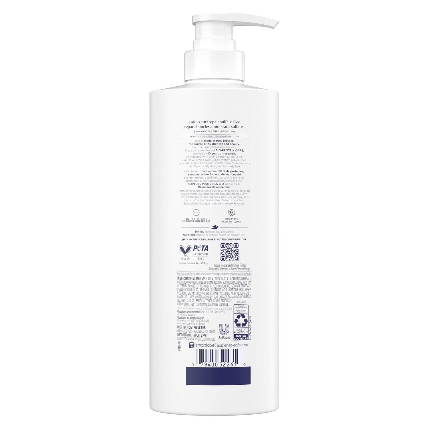 Dove Shampooing Répare Boucles Amino Soin des Protéines Bio + Huile de Jojoba, 530 ml