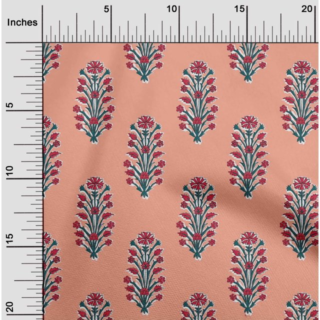 oneOone Cotton Poplin Fabric Leaves & Floral Block Print Fabric BTY 42 Inch Wide