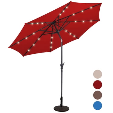 Patiojoy 10 ft Patio Market Umbrella w/Solar Powered LED Light Burgundy