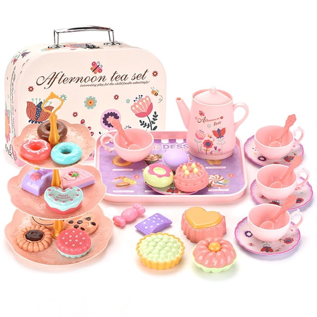 36Pcs Toy Tea Set Funny Afternoon Tea Set Toy Interactive Pretend Play Tea Party Set Learning Role Play Funny Dessert Food Reusable Simulation Teacup Toy for Toddler Girls Boys