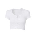 thumbnail image 1 of FOCUSNORM Women Short Sleeve Knit Blouse Solid Color V-neck Slim Short Top, 1 of 7