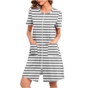 Tranfacy Robes for Women,Women's Zip Up Robe,Women's Winter Printed Nightgown and Winter Nightdress Zip with Pokets Loose Pajamas