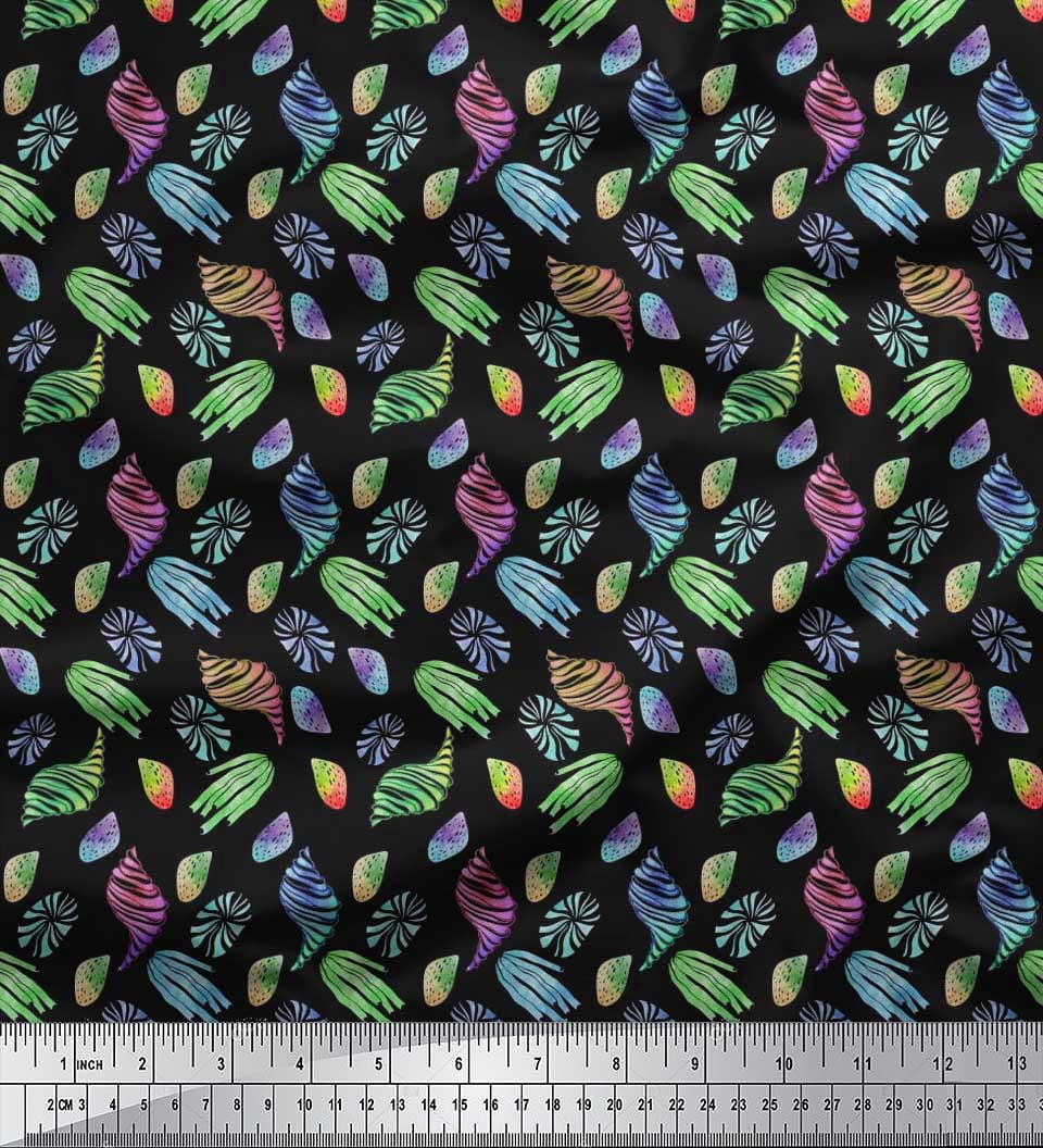 Soimoi Moss Georgette Fabric Coral & Seashell Ocean Decor Fabric Printed Yard 42 Inch Wide