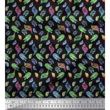 Soimoi polyester Crepe Fabric Coral & Seashell Ocean Printed Craft Fabric by the Yard 42 Inch Wide
