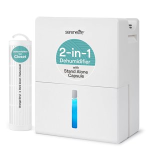 SereneLife 2-in-1 91 Oz Dehumidifier For Home, Bedroom, Bathroom, Basement with Removable Cylinder & Drying Base, Timer, Sleep Mo