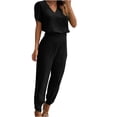 thumbnail image 1 of Ensemble 2 Pcs pour Femmes Été Col Uni Manches Courtes Blouse Haut + Pantalon Ample avec Poches, 1 of 6