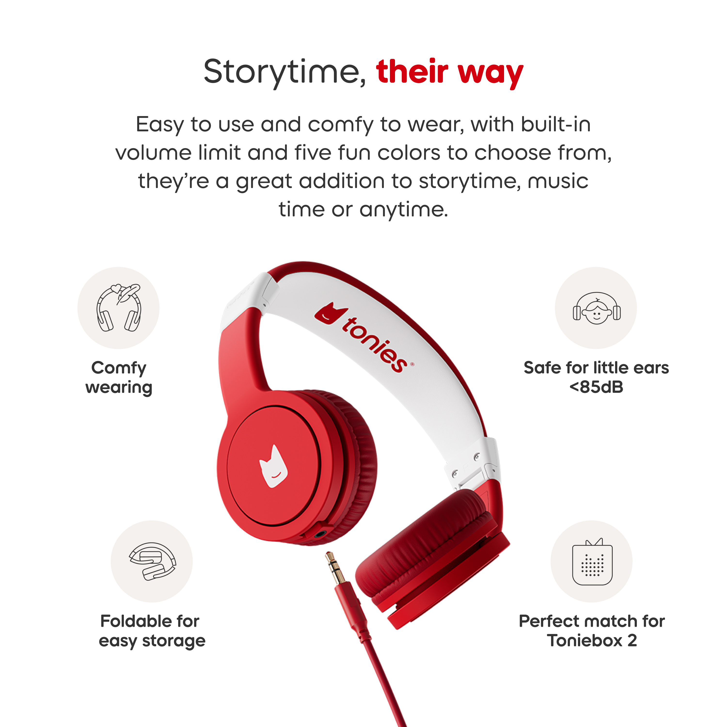 tonies Wired Headphones: Sunset Red