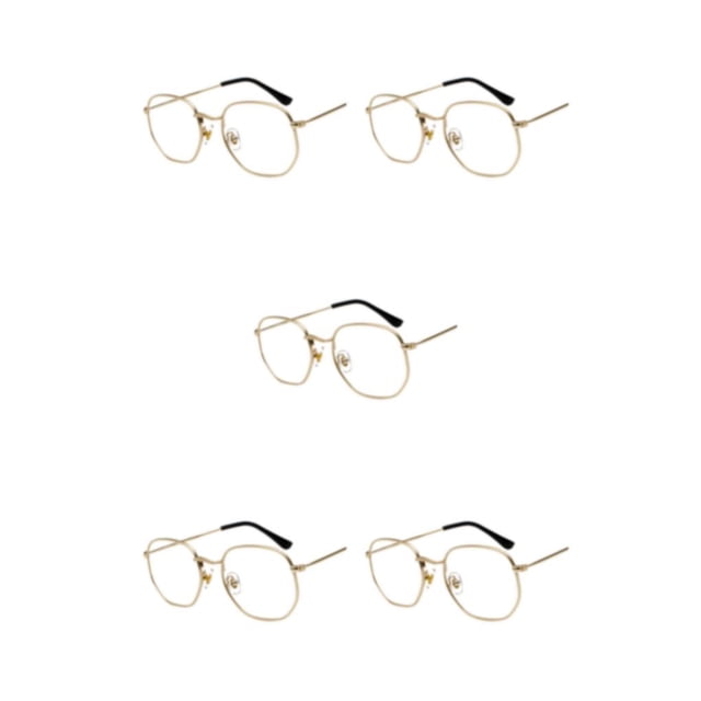 kurtrusly Lightweight Frame Unisex Hexagonal For Men And Women Materials gold anti-blue light 5Set