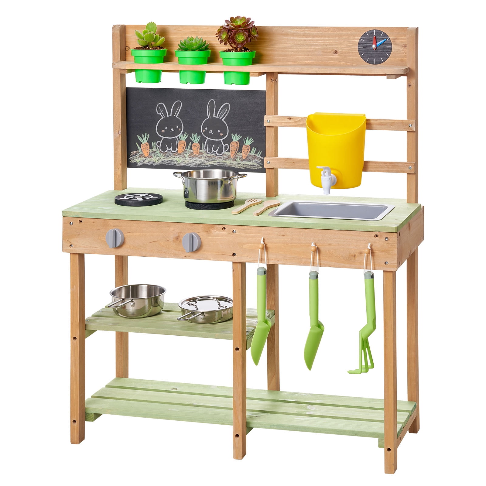 VEVOR Mud Kitchen, Outdoor Mud Kitchen for Kids, Wood Outdoor Play Kitchens with Stoves, Tank, Sink, Planting Shovels, Spatulas, Box, Cookware Pots and Accessories, Wooden Play Kitchens for Home, Lawn