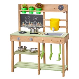 VEVOR Mud Cuisine, Cuisine en plein air pour enfants, Cuisines de jeux en bois avec cuisinières, Réservoir, Évier, Planter des pelles, Spatules, Boîte, Pots et accessoires de cuisine, Cuisine de jeux de bois pour la maison, pelouse