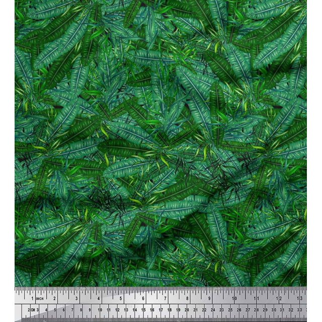 Soimoi Polyester Crepe Fabric Palm Leaves Printed Fabric 1 Yard 52 Inch Wide