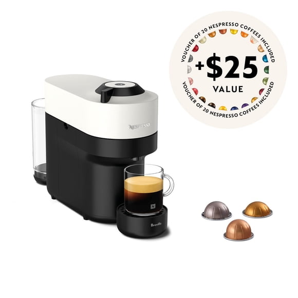 Nespresso Vertuo Pop Coffee and Espresso Machine Coconut White by Breville 6 Coffee Sizes