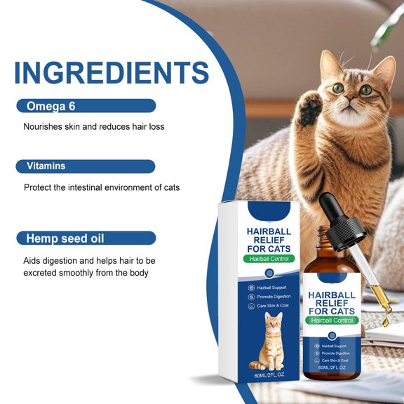 Cat Hair Care Drops for Topical Grooming, Shiny Coat Daily Treatment, Room Temperature, 60 mL Bottle, 1 Pack