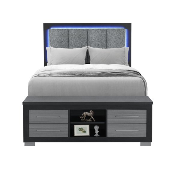 Emma Black-Gray Full Bed with LED and USB