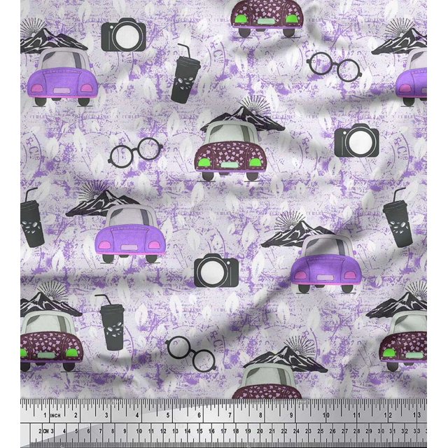 Soimoi Rayon Fabric Specs,Camera & Car Transport Print Fabric by the Yard 56 Inch Wide